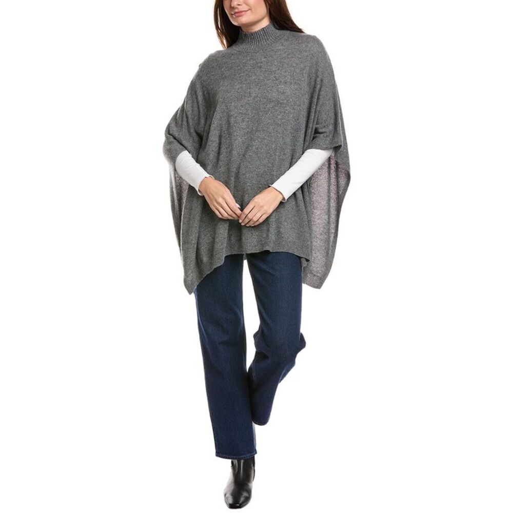 Amicale Cashmere Knit Funnel Neck Cashmere Poncho, Grey